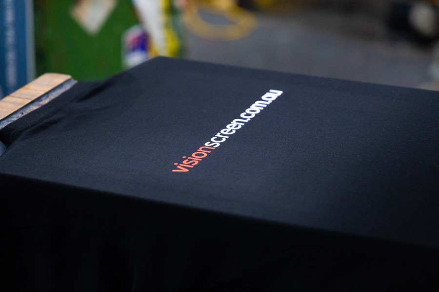 Black VISION Screen Printing garment box with visionscreen.com.au print