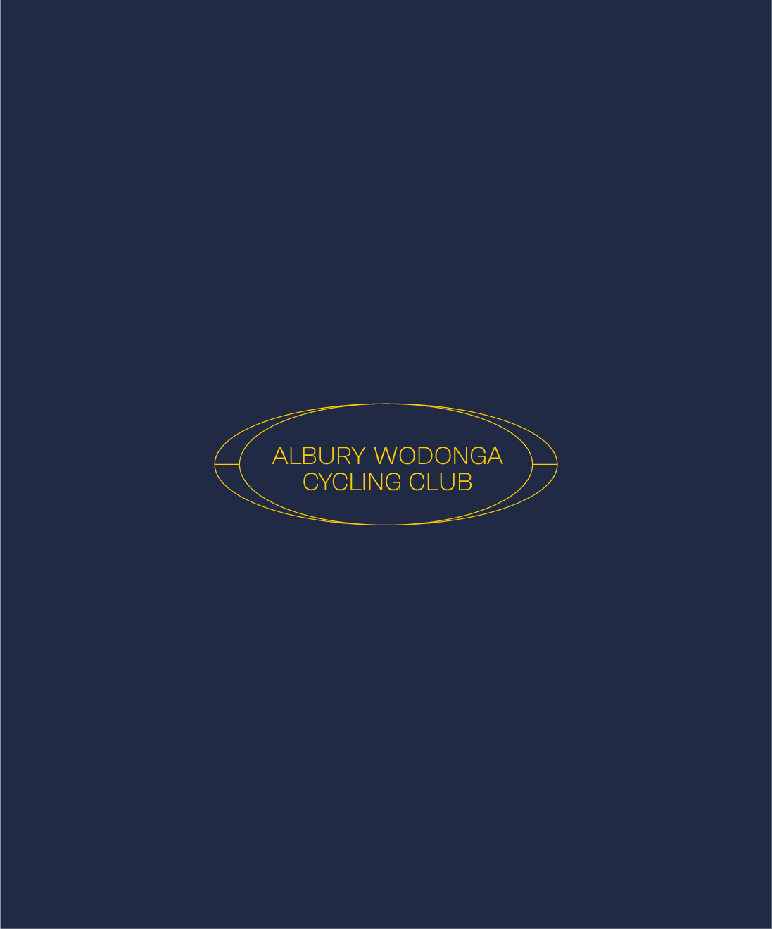 Navy panel with the yellow oval Albury Wodonga Cycling Club badge lockup